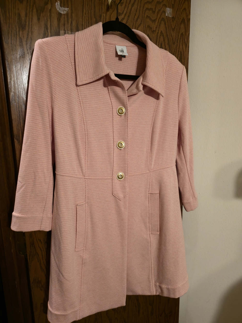 CAbi Pink Textured Three-Quarter Sleeve Blazer Coat